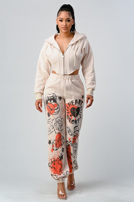 ATHINA CASUAL JACKET AND GRAPHIC PANTS SET